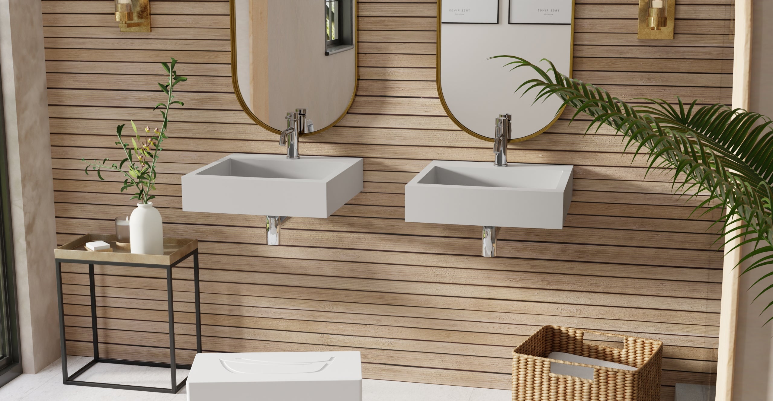 Badeloft WT-06-S matte gray wall-mounted sink, bathroom lifestyle view 3