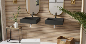 Badeloft WT-06-S matte black wall-mounted sink, bathroom lifestyle view 3