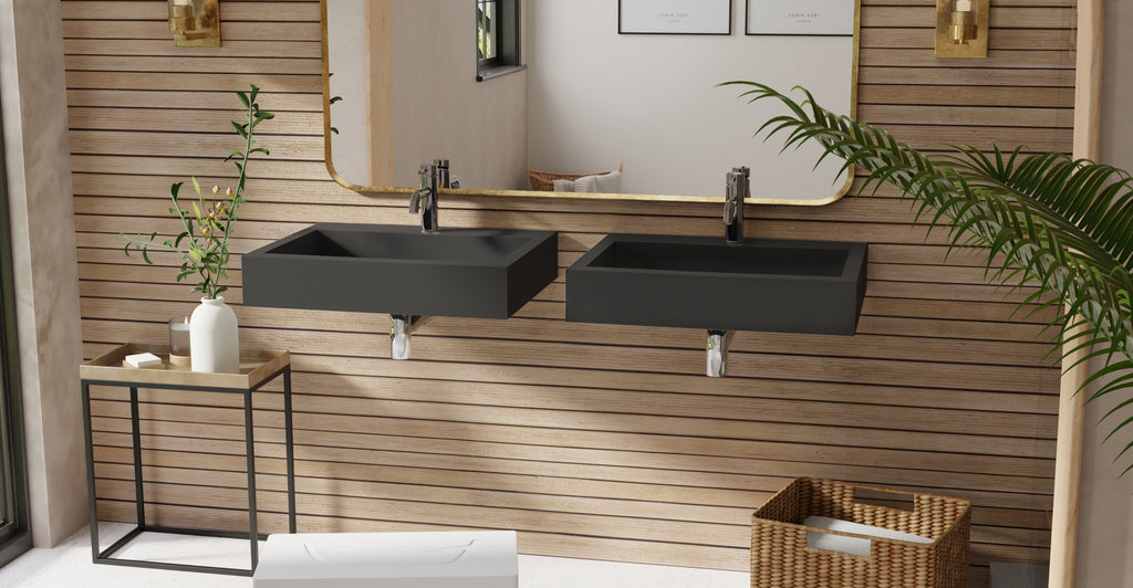 Badeloft WT-06-M matte black wall-mounted sink, bathroom lifestyle view 3
