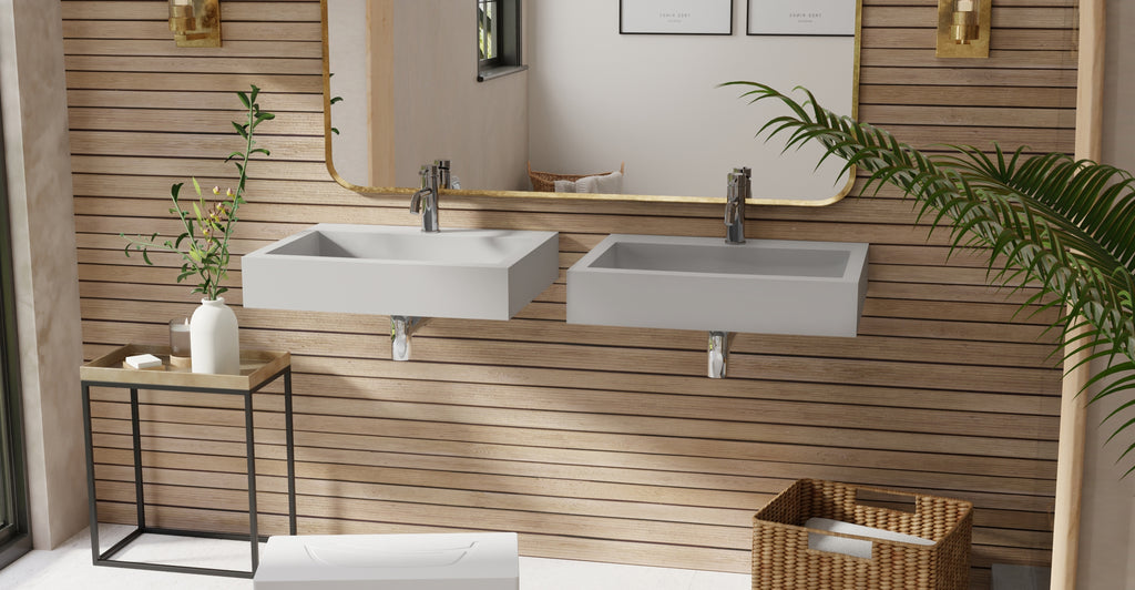 Badeloft WT-06-M matte gray wall-mounted sink, bathroom lifestyle view 3