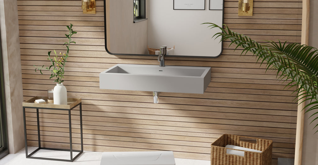 Badeloft WT-06-L matte gray wall-mounted sink, bathroom lifestyle view 3