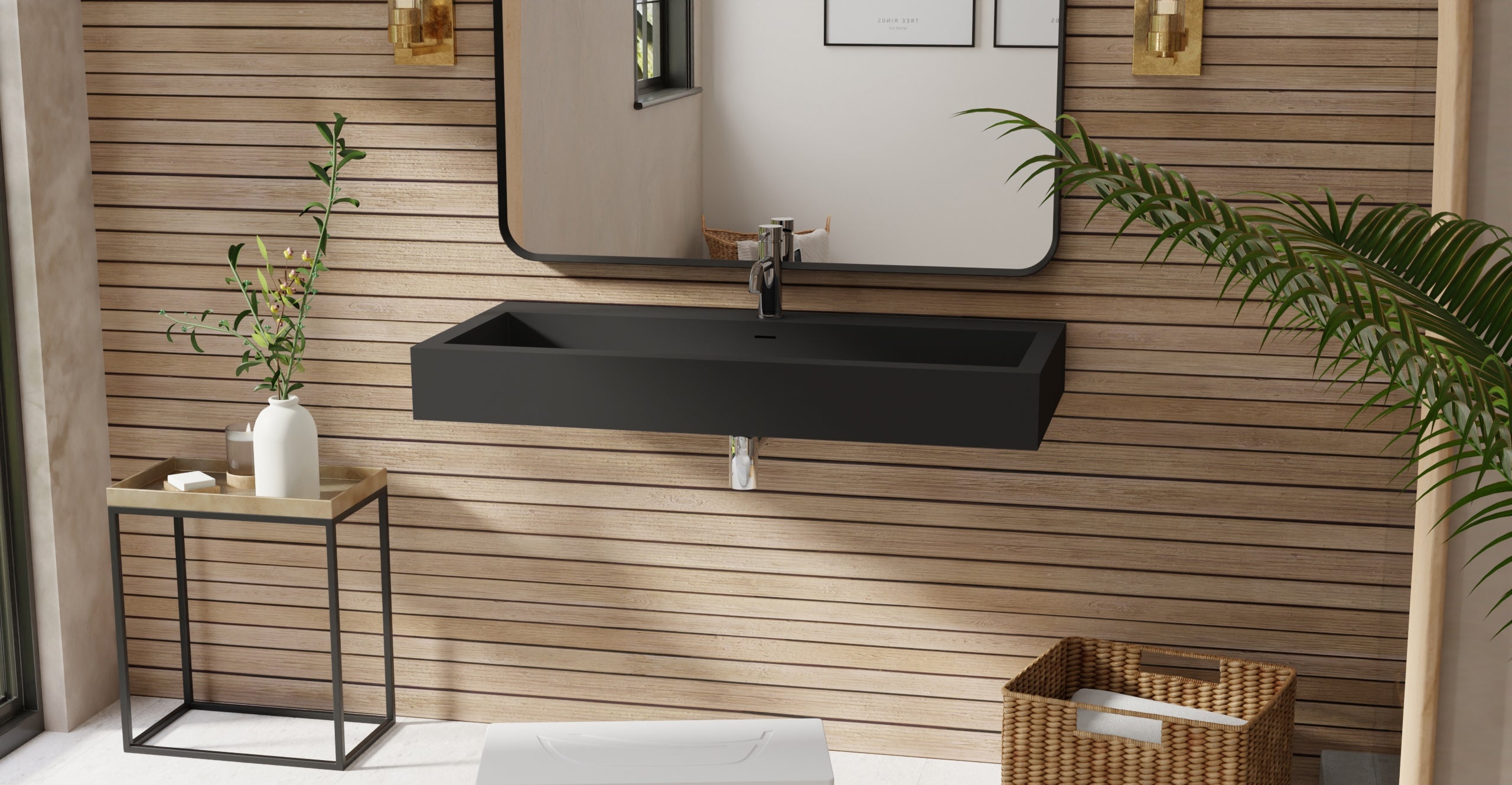Badeloft WT-06-XL matte black wall-mounted sink, bathroom lifestyle view 3