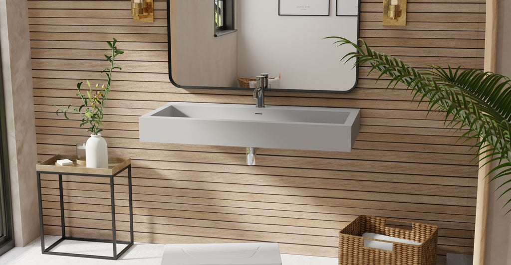 Badeloft WT-06-XL matte gray wall-mounted sink, bathroom lifestyle view 3