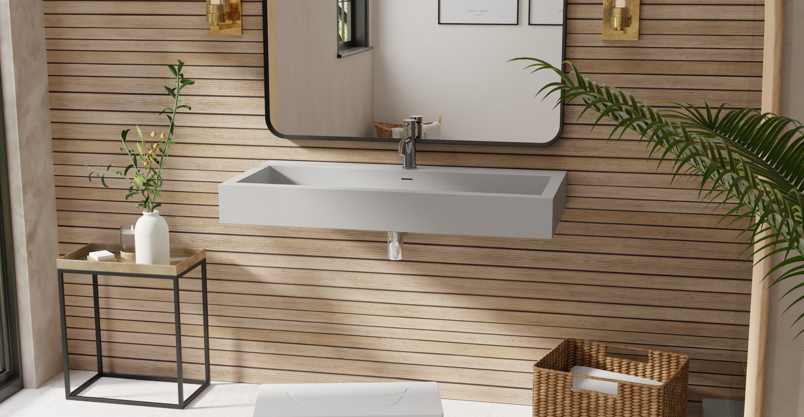Badeloft WT-06-XL matte gray wall-mounted sink, bathroom lifestyle view 3