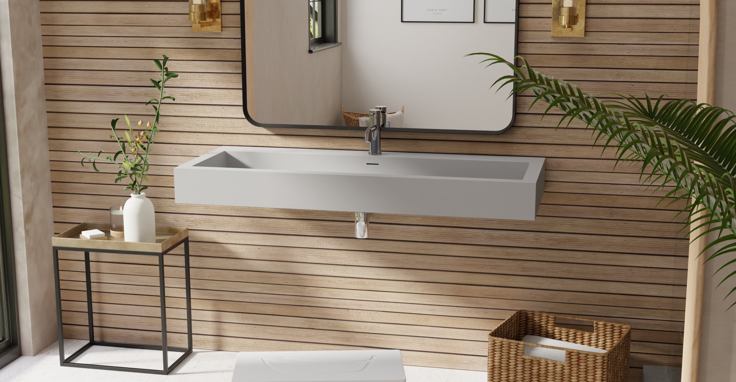 Badeloft WT-06-XXL matte gray wall-mounted sink, bathroom lifestyle view 3