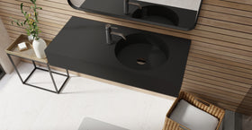 Badeloft WT-02-B matte black wall-mounted sink, bathroom lifestyle view 4