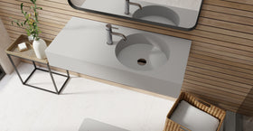Badeloft WT-02-B matte gray wall-mounted sink, bathroom lifestyle view 4