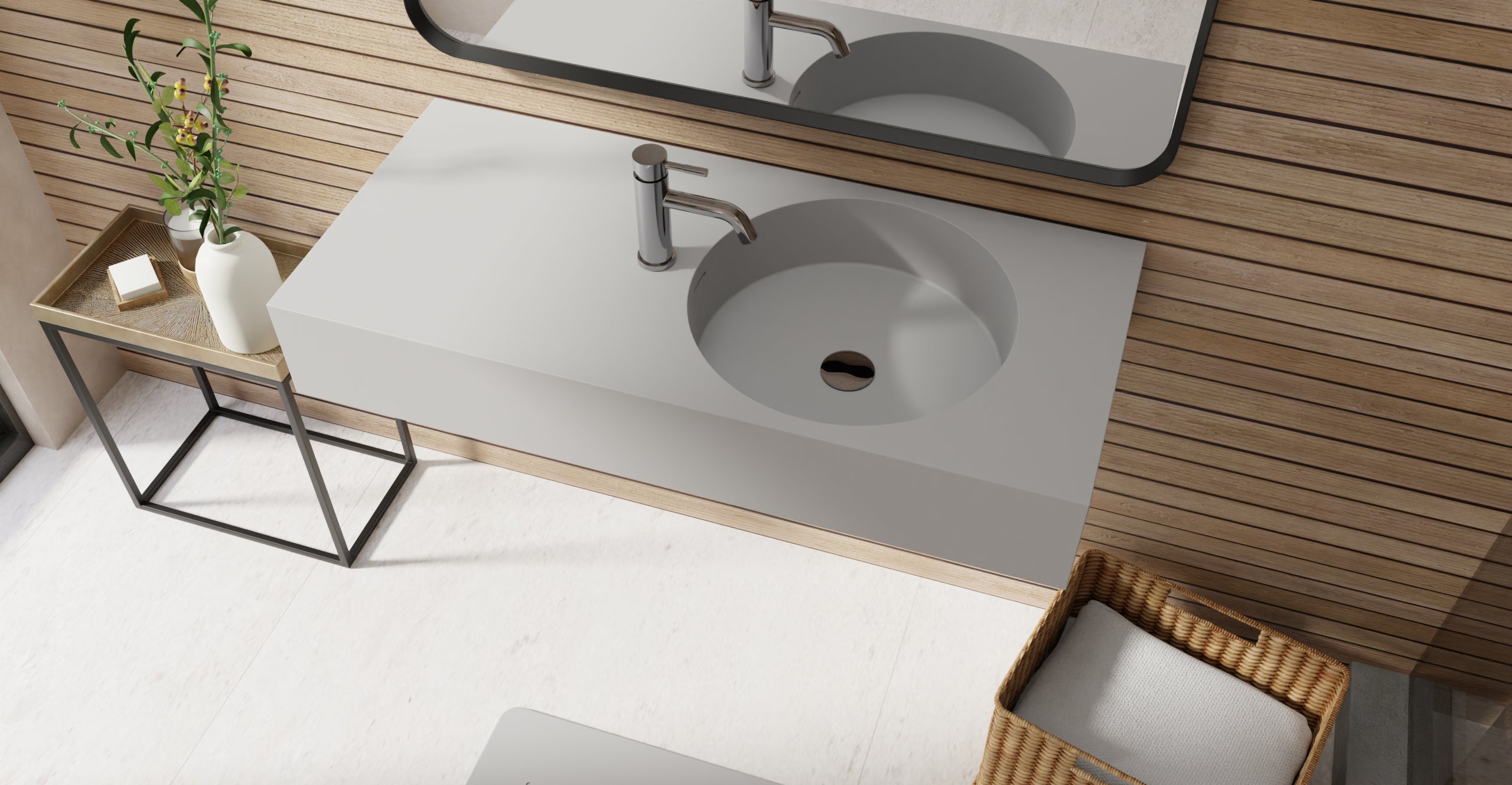 Badeloft WT-02-B matte gray wall-mounted sink, bathroom lifestyle view 4