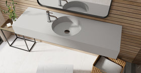 Badeloft WT-02-C matte gray wall-mounted sink, bathroom lifestyle view 4