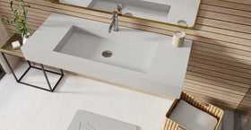 Badeloft WT-03 matte gray wall-mounted sink, bathroom lifestyle view 4