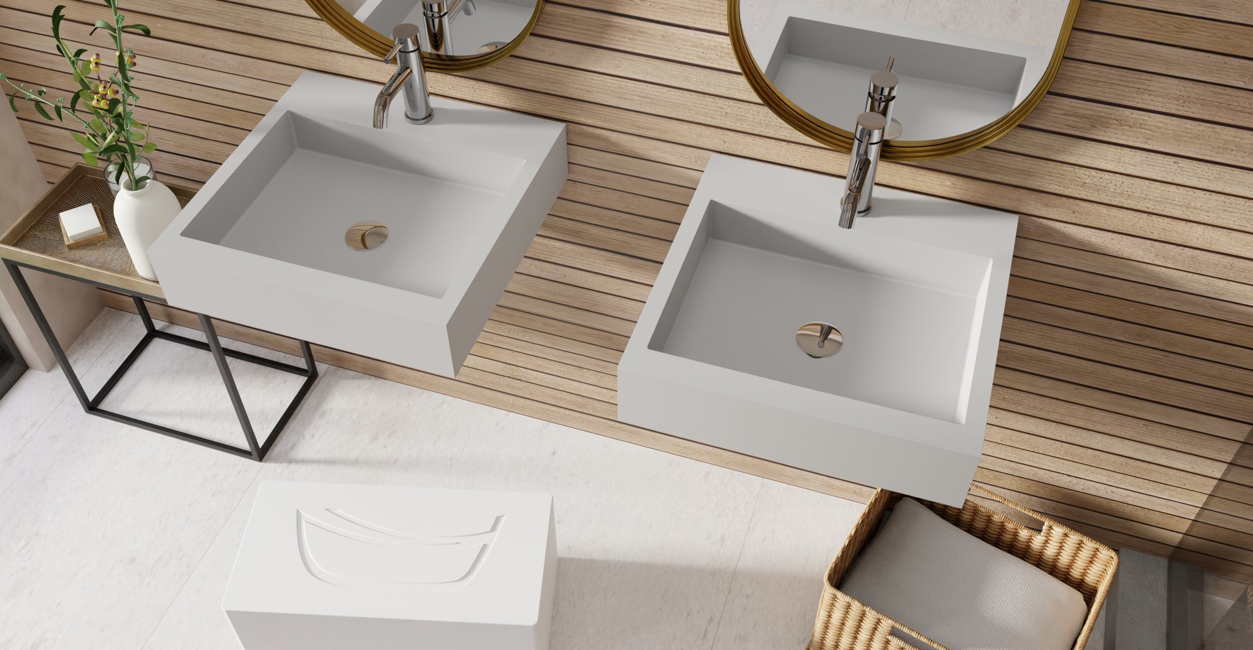 Badeloft WT-06-S matte gray wall-mounted sink, bathroom lifestyle view 4