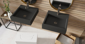 Badeloft WT-06-S matte black wall-mounted sink, bathroom lifestyle view 4