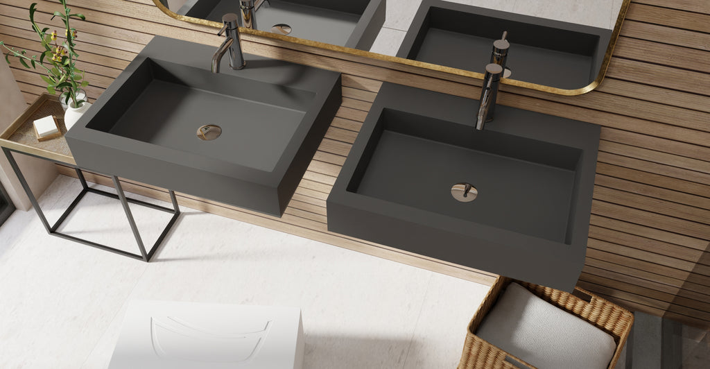 Badeloft WT-06-M matte black wall-mounted sink, bathroom lifestyle view 4