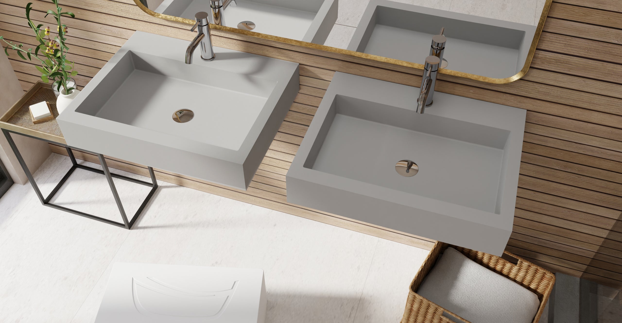 Badeloft WT-06-M matte gray wall-mounted sink, bathroom lifestyle view 4