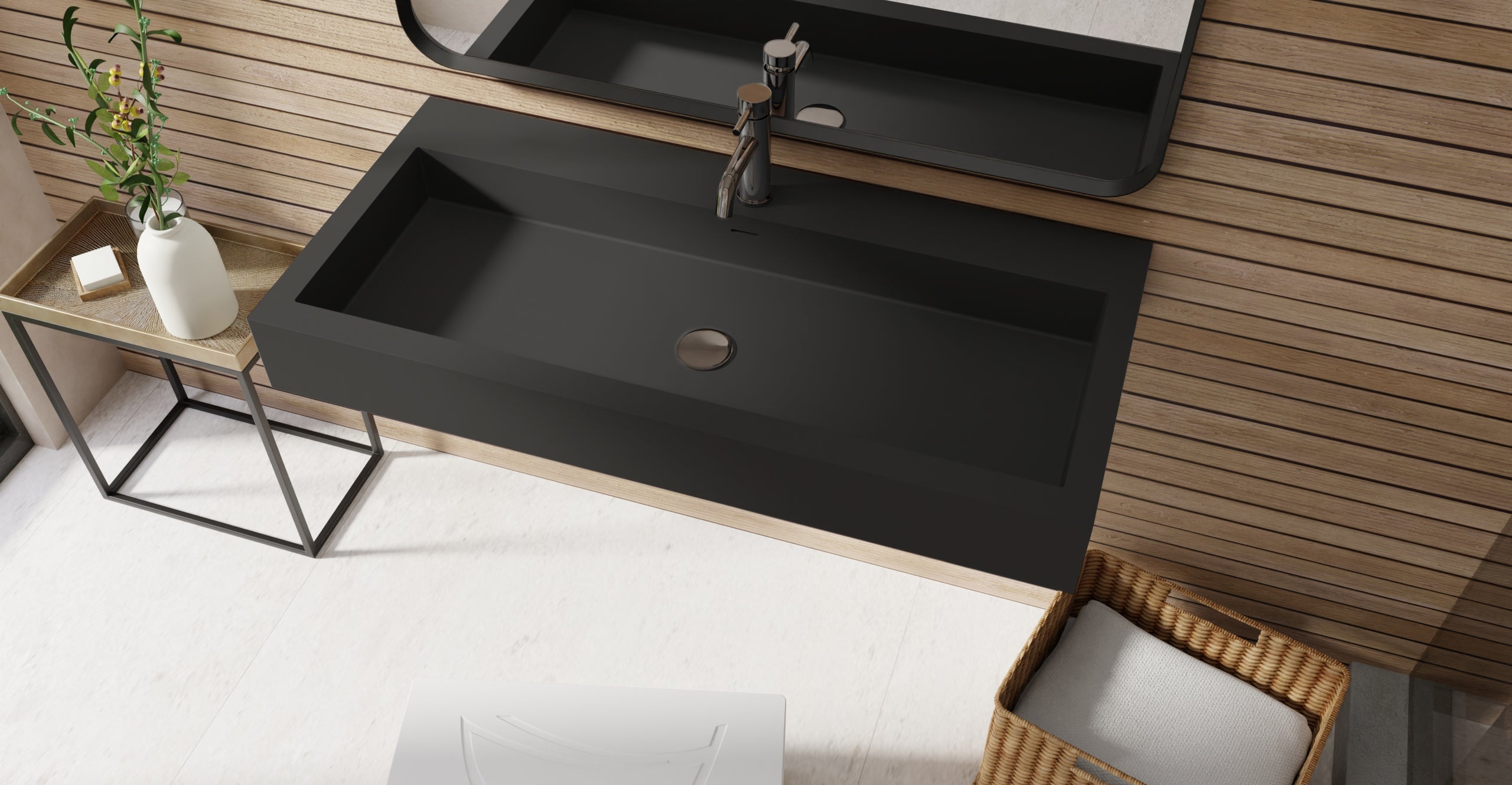 Badeloft WT-06-XL matte black wall-mounted sink, bathroom lifestyle view 4