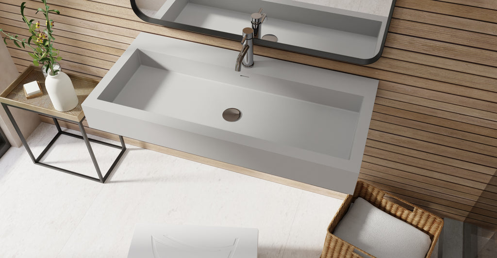 Badeloft WT-06-XL matte gray wall-mounted sink, bathroom lifestyle view 4