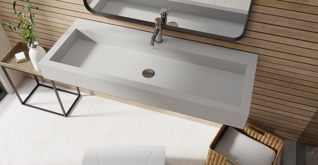 Badeloft WT-06-XXL matte gray wall-mounted sink, bathroom lifestyle view 4