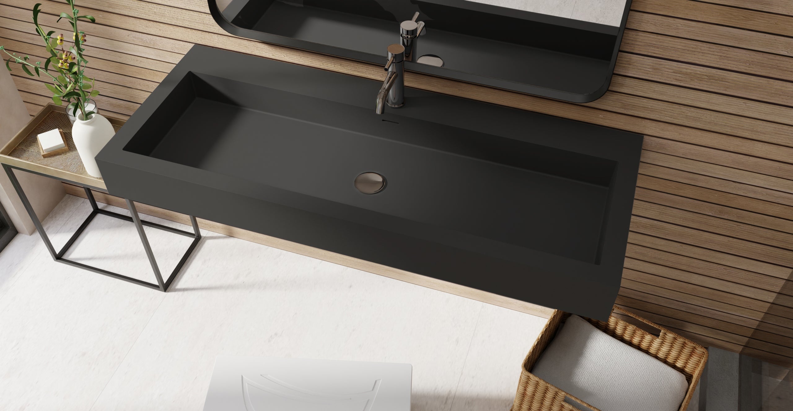 Badeloft WT-06-XXL matte black wall-mounted sink, bathroom lifestyle view 4