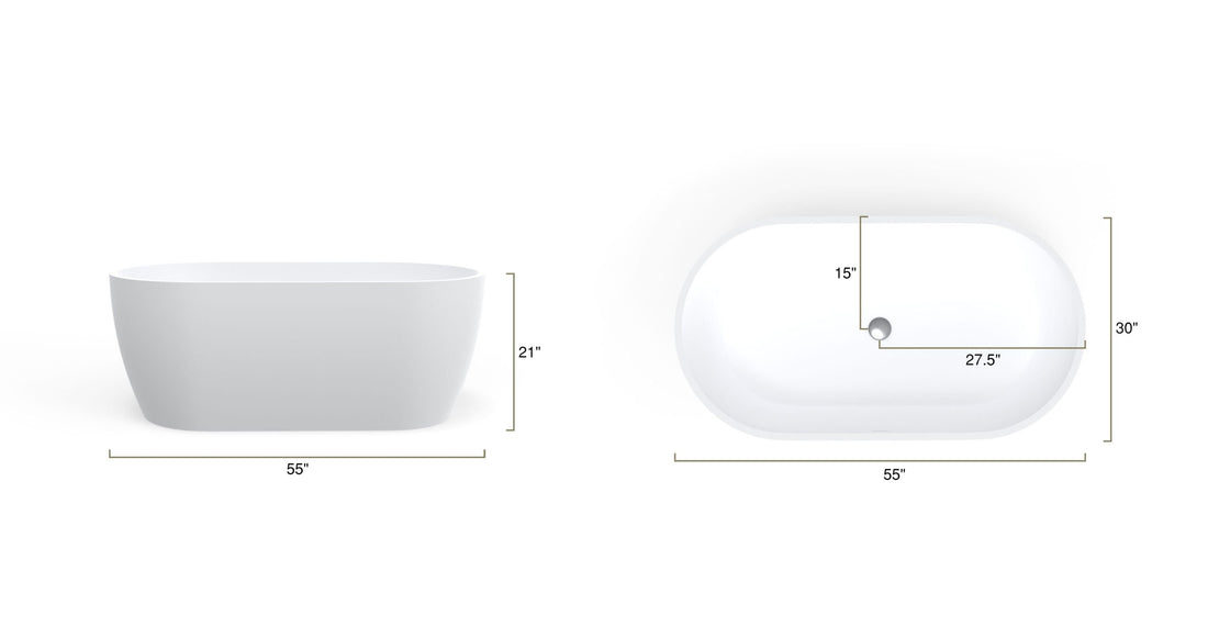 Freestanding Bathtub BW-02-S dimensional drawing