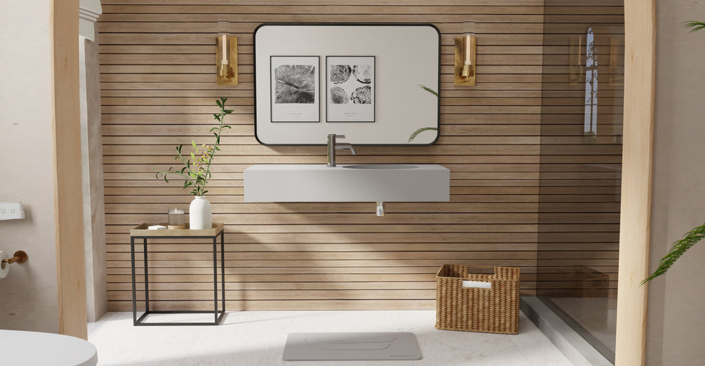 Badeloft WT-02-B matte gray wall-mounted sink, bathroom lifestyle view 5