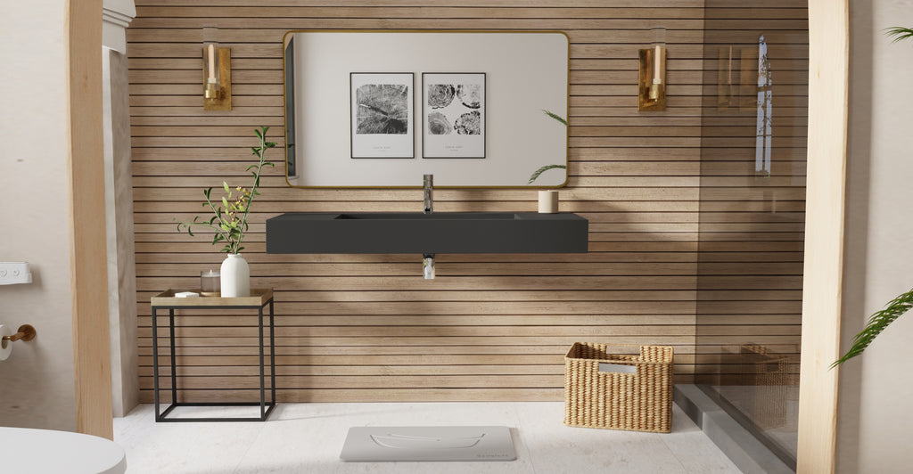 Badeloft WT-03 matte black wall-mounted sink, bathroom lifestyle view 5