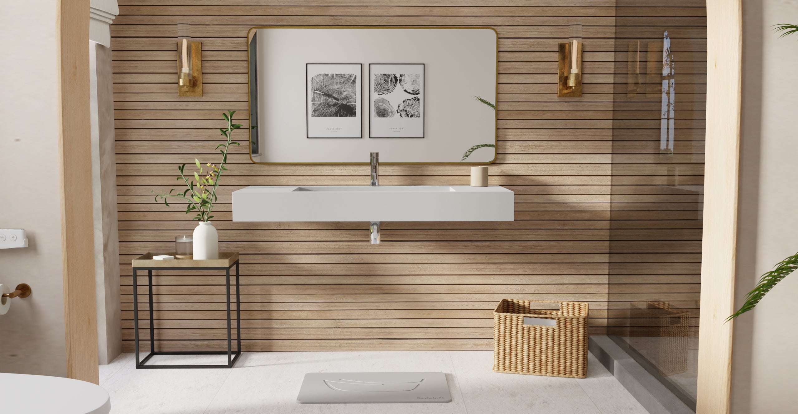 Badeloft WT-03 matte gray wall-mounted sink, bathroom lifestyle view 5