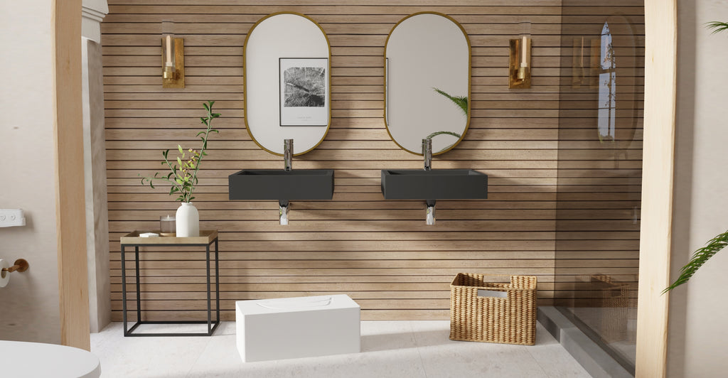 Badeloft WT-06-S matte black wall-mounted sink, bathroom lifestyle view 5