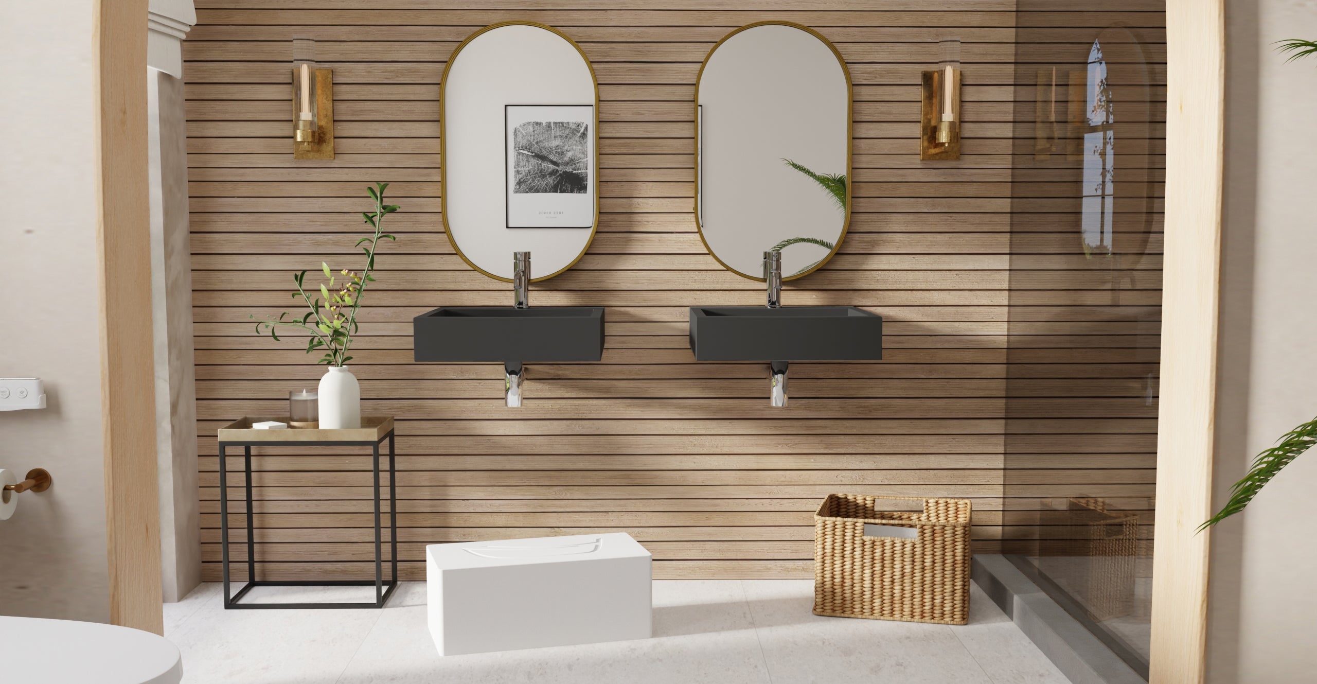 Badeloft WT-06-S matte black wall-mounted sink, bathroom lifestyle view 5