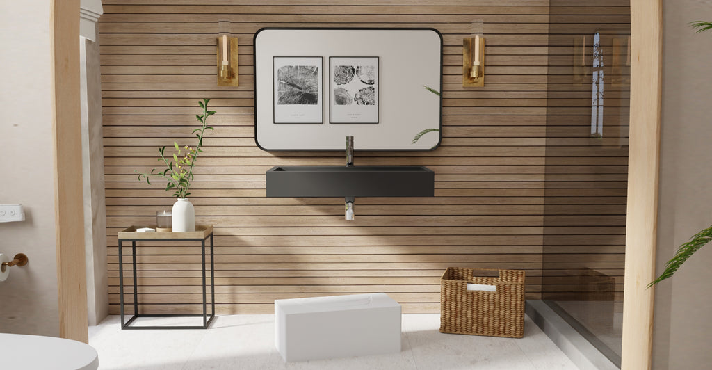 Badeloft WT-06-L matte black wall-mounted sink, bathroom lifestyle view 5