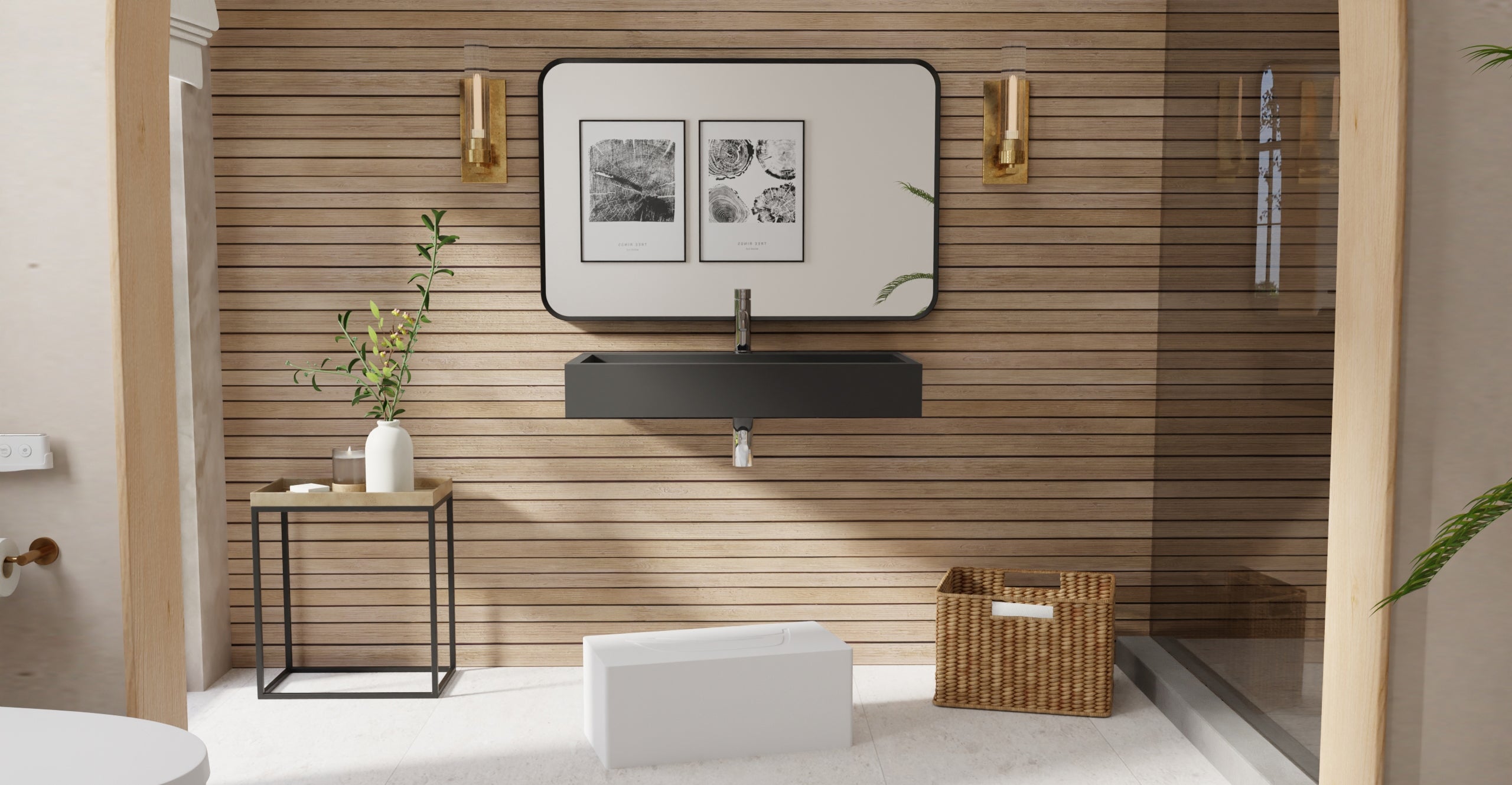 Badeloft WT-06-L matte black wall-mounted sink, bathroom lifestyle view 5