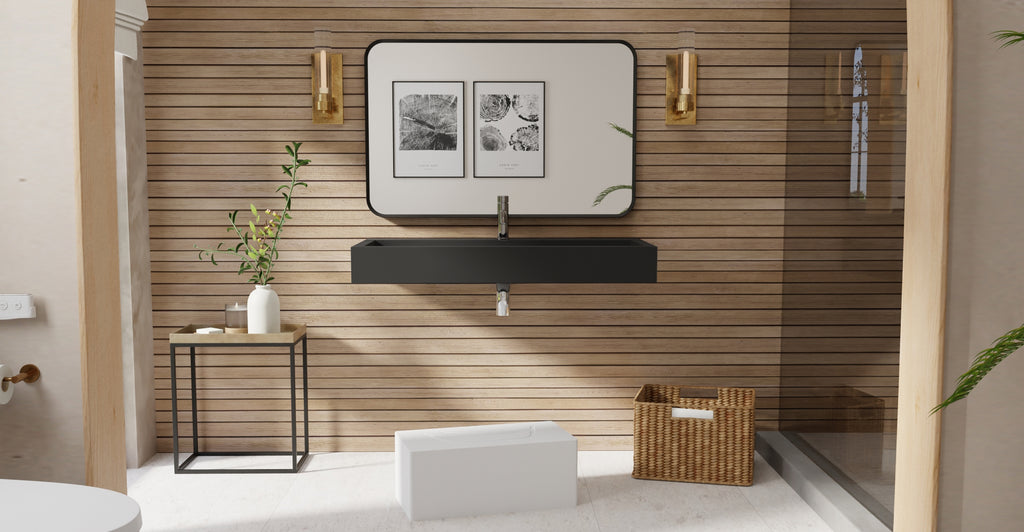 Badeloft WT-06-XL matte black wall-mounted sink, bathroom lifestyle view 5