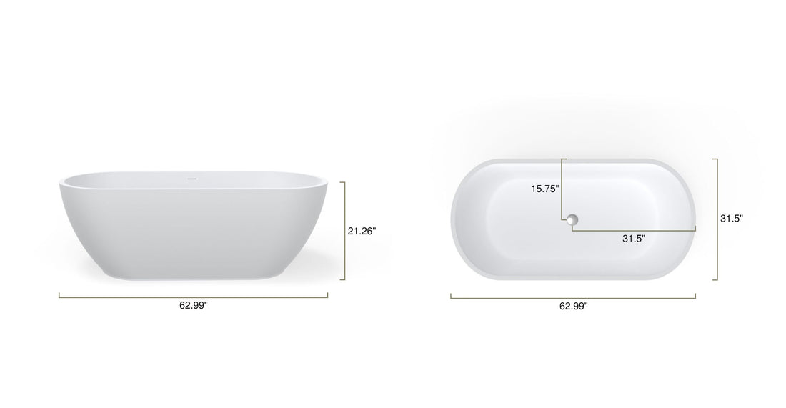 Freestanding Bathtub BW-02-M dimensional drawing