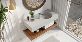 Badeloft WT-02-B matte gray wall-mounted sink, bathroom lifestyle view 6