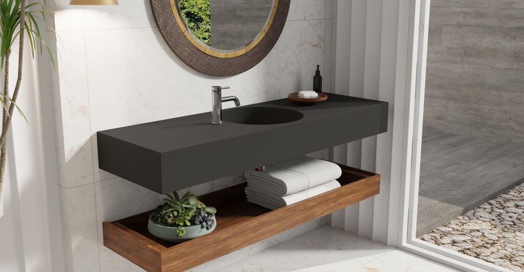 Badeloft WT-02-C matte black wall-mounted sink, bathroom lifestyle view 6