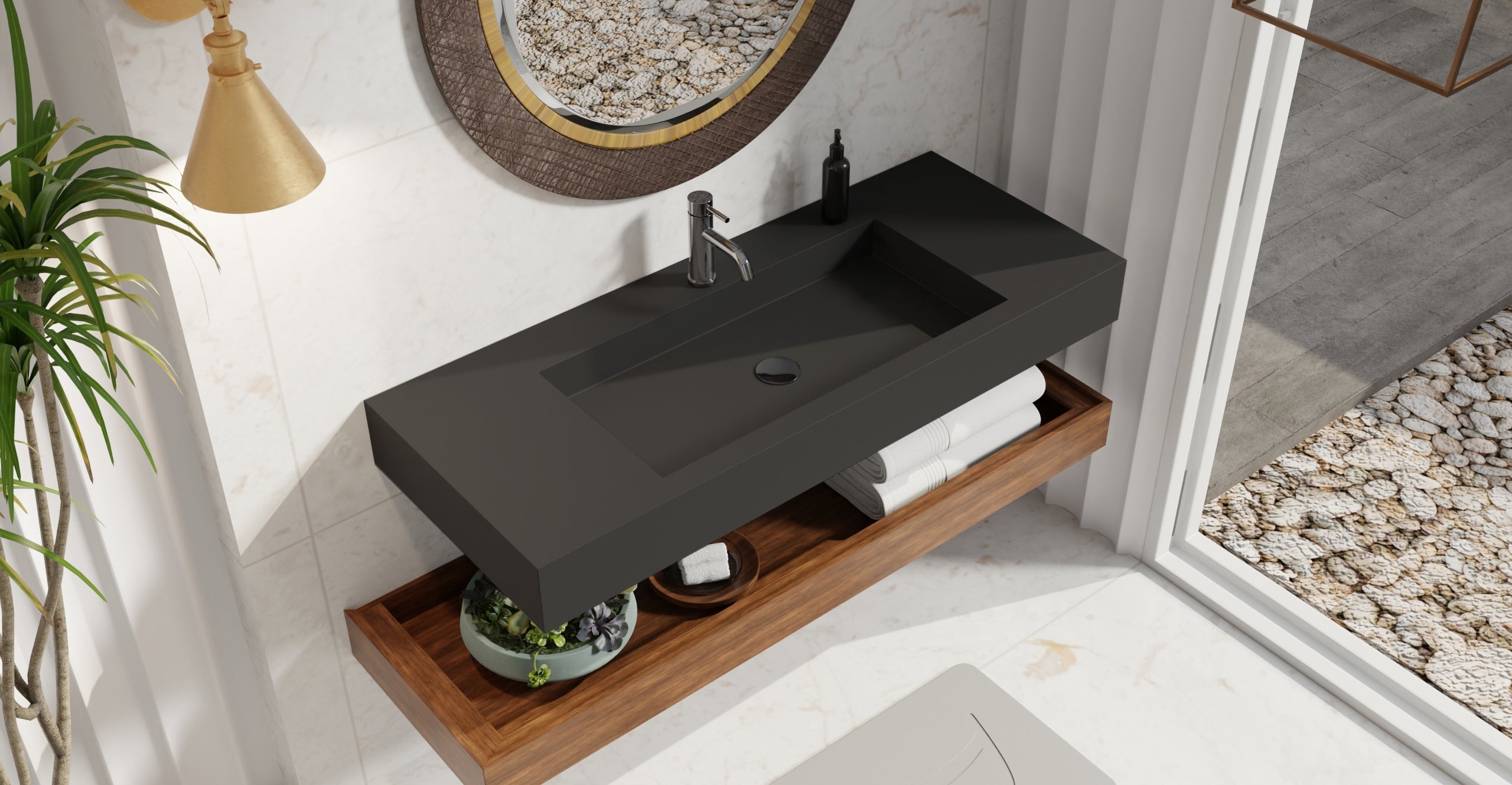 Badeloft WT-03 matte black wall-mounted sink, bathroom lifestyle view 6