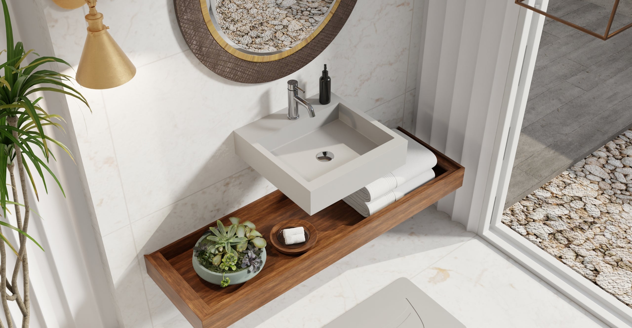 Badeloft WT-06-S matte gray wall-mounted sink, bathroom lifestyle view 6