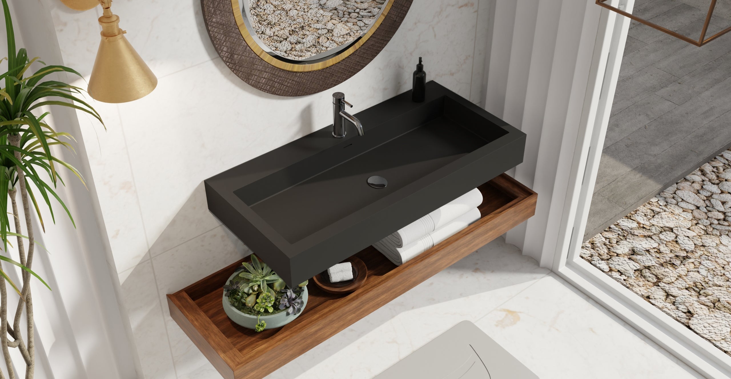 Badeloft WT-06-XL matte black wall-mounted sink, bathroom lifestyle view 6