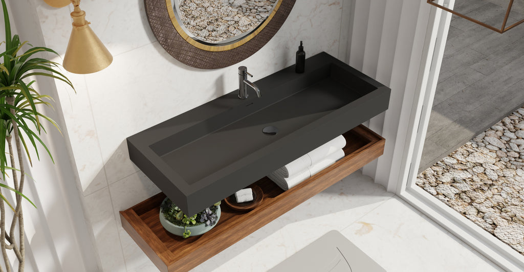 Badeloft WT-06-XXL matte black wall-mounted sink, bathroom lifestyle view 6