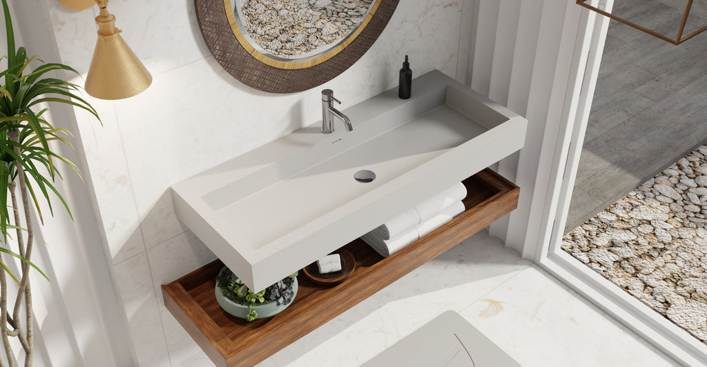 Badeloft WT-06-XXL matte gray wall-mounted sink, bathroom lifestyle view 6
