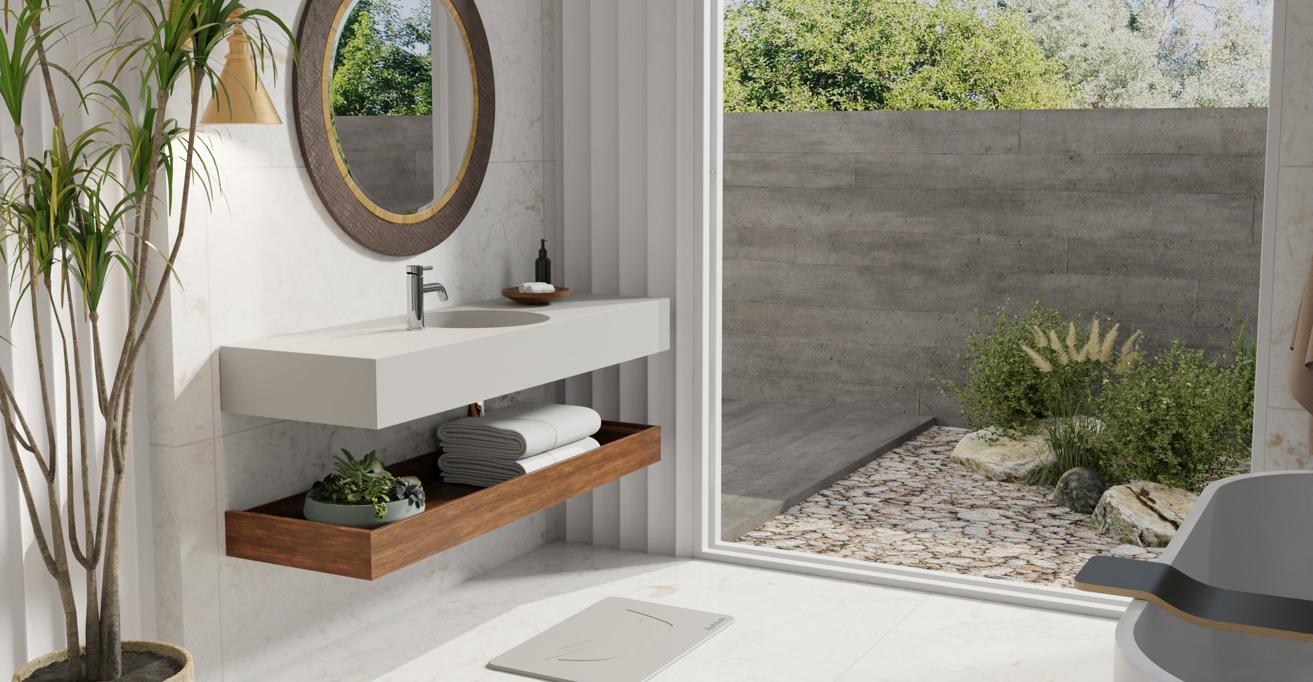 Badeloft WT-02-C matte gray wall-mounted sink, bathroom lifestyle view 7