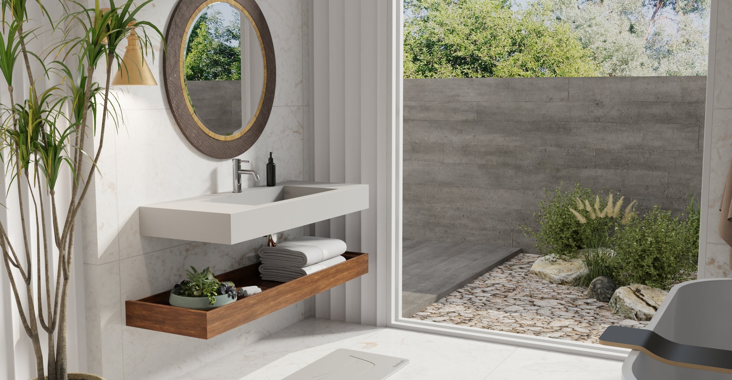 Badeloft WT-03 matte gray wall-mounted sink, bathroom lifestyle view 7