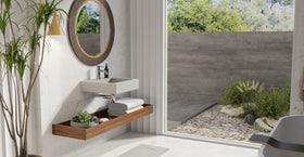 Badeloft WT-06-S matte gray wall-mounted sink, bathroom lifestyle view 7
