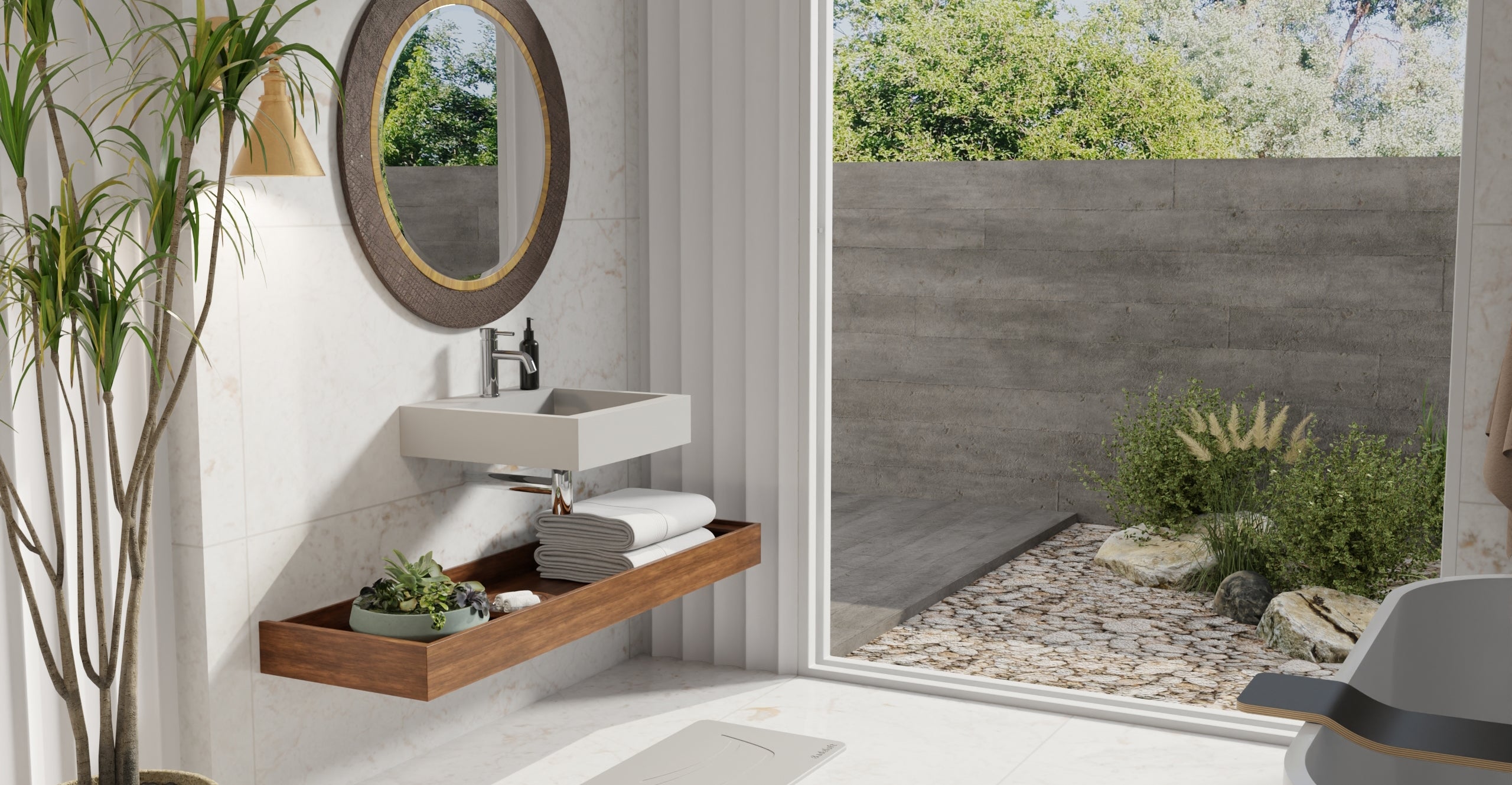 Badeloft WT-06-S matte gray wall-mounted sink, bathroom lifestyle view 7