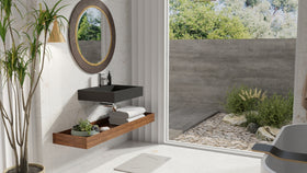Badeloft WT-06-M matte black wall-mounted sink, bathroom lifestyle view 7