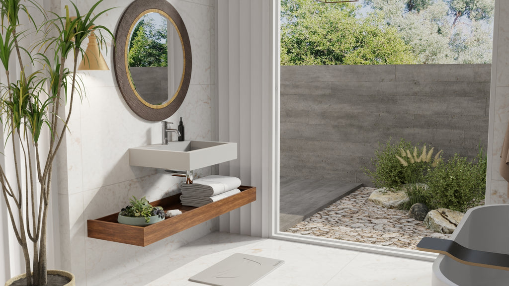 Badeloft WT-06-M matte gray wall-mounted sink, bathroom lifestyle view 7