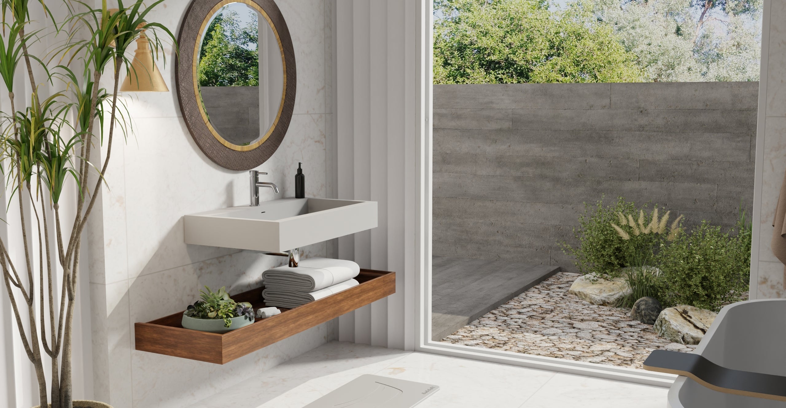 Badeloft WT-06-L matte gray wall-mounted sink, bathroom lifestyle view 7