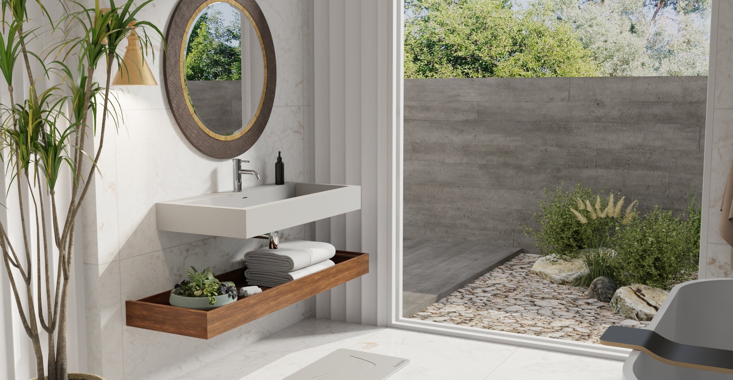 Badeloft WT-06-XL matte gray wall-mounted sink, bathroom lifestyle view 7