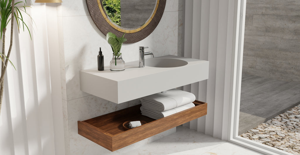 Badeloft WT-02-B matte gray wall-mounted sink, bathroom lifestyle view 8