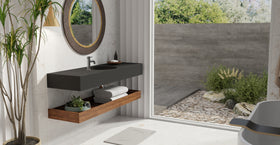 Badeloft WT-02-C matte black wall-mounted sink, bathroom lifestyle view 8