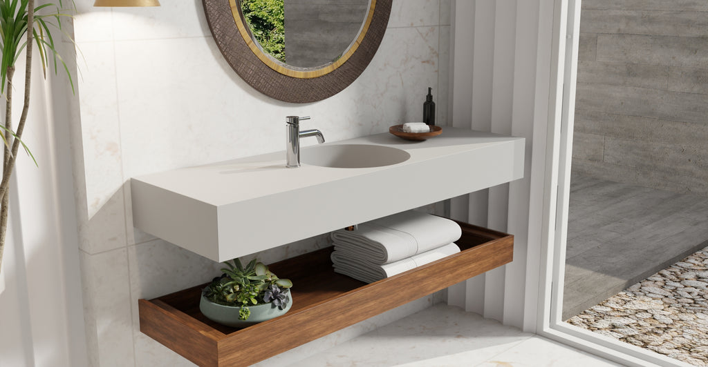 Badeloft WT-02-C matte gray wall-mounted sink, bathroom lifestyle view 8